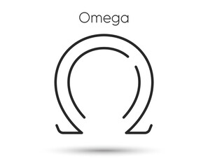 Omega uppercase line icon. Last Greek letter symbol. Ohm sign. Illustration for web and mobile app. Line style mathematics Omega function icon. Final letter in the Greek alphabet. Vector