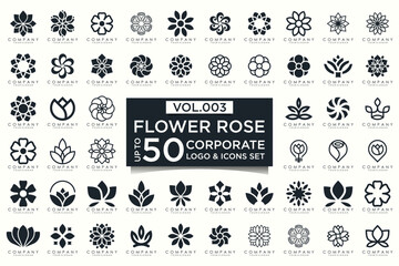 Abstract elegant flower rose logo icon set.