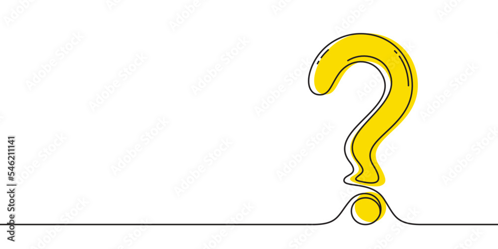 Poster question mark icon in sketch style. help and quiz symbol. continuous line faq banner. ask question b