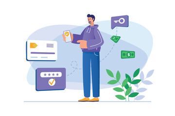 Secure payment concept with people scene in flat design.