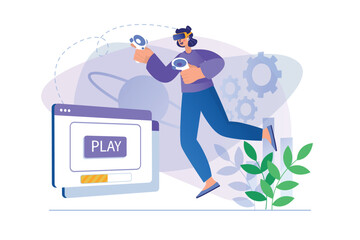 Cyberspace concept with people scene in flat design.