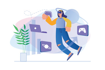 Cyberspace concept with people scene in flat design.