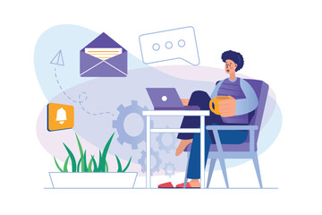 Email service concept with people scene in flat design.