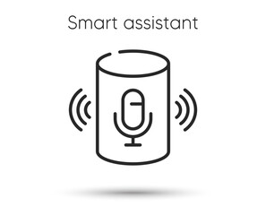 Voice assistant line icon. Smart speaker sign. Radio speaker with microphone symbol. Illustration for web and mobile app. Line style smart assistant icon. Editable stroke live podcast. Vector