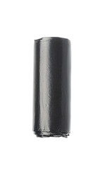 Garbage Bag Roll Isolated. Trash Package, New Rolled Plastic Bin Bags, Black Polyethylene Waste Container
