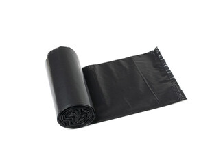 Garbage Bag Roll Isolated. Trash Package, New Rolled Plastic Bin Bags, Black Polyethylene Waste Container