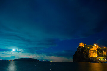 Aragonese Castle with Moon in Ischia