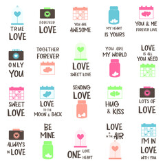 Set of Valentine`s day stickers and badges.