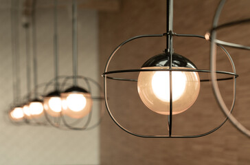 Hanging Retro Lamps, Vintage Style Industrial Lightbulbs, Warm Light Bulb in Interior, Retro Lams