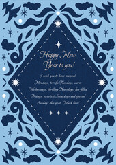 New Year's universal art poster Happy New Year and Christmas. Vector illustration. Use as banner, poster, print, Canva