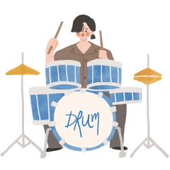 Man beating drums hand drawn illustration in watercolor design