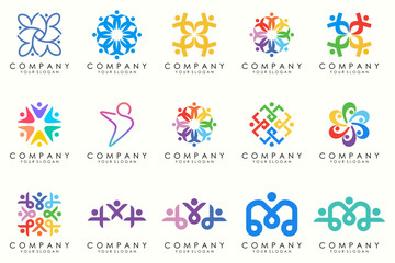 People, community, team, creative hub, social connection logo icons set.