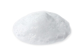 Drop of fluffy soap foam on white background
