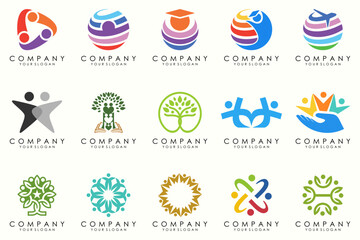 People, community, team, creative hub, social connection logo icons set.