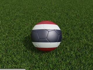 Football in Thailand flag on green grass. 3d rendering