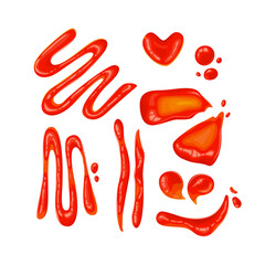 Ketchup stains. Tomato sauce red spots and catsup blobs.