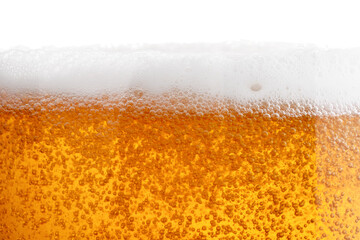 Tasty beer with foam in glass, closeup