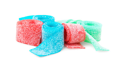 Tasty colorful jelly candies on white background