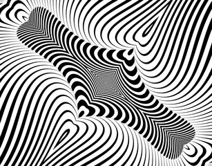 Line art optical .Wave design black and white. Pattern Digital image with a psychedelic stripes. Argent base for website, print, basis for banners, wallpapers, business cards, brochure.