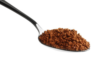 Spoon with aromatic instant coffee isolated on white