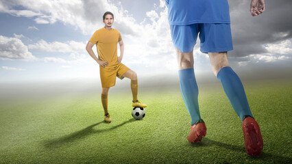 Asian football player man in a yellow jersey in action