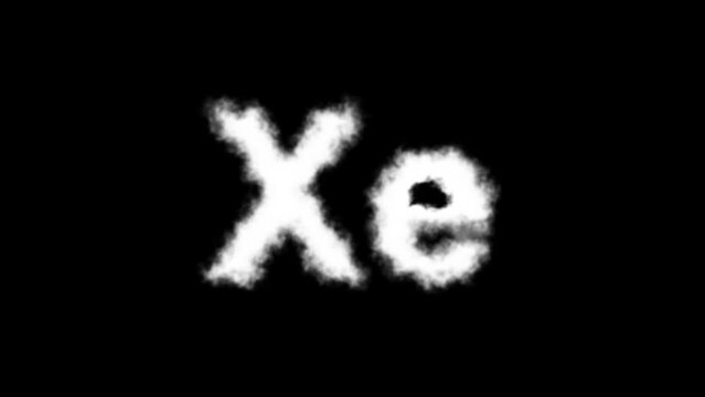 Xe or Xenon Molecule Symbol Smoke Cloud Text Effects Animation on Black Background and Green Screen