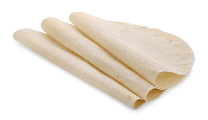 Delicious folded Armenian lavash on white background