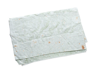 Delicious green folded Armenian lavash on white background, top view