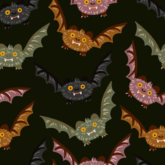 Obraz premium Flying soaring bats vector seamless pattern. Creepy Scary Halloween vampire bats texture for fabric, wallpaper or wrapping paper. Kids print.