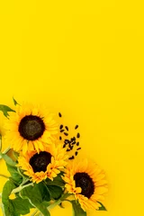 Rolgordijnen Blooming yellow sunflowers with sunflower seeds. Summer or autumn background © 9dreamstudio