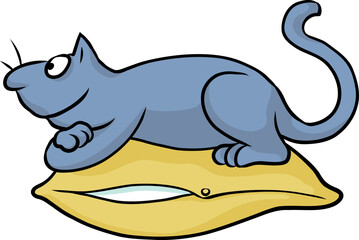 Niedliche graue Katze liegt entspannt auf einem Kissen