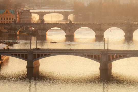 Bridges of Prague at the sunset light