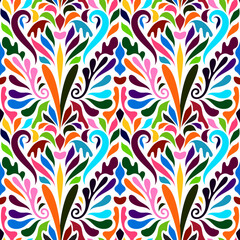 Vector Hand Drawn Seamless Bright Ethnic Floral Pattern - 546221703