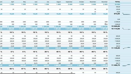 Maintaining a budget, accounting in a table on a computer. Graphs, numbers