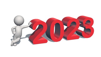 Year change to 2023 with 3D people isolated on white background - 3D Illustration