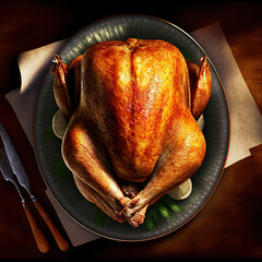 Cooked thanksgiving turkey turkey on a platter