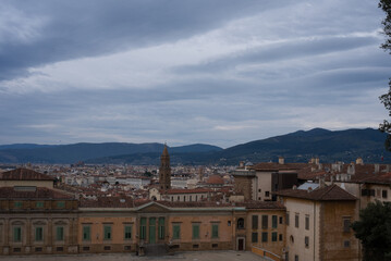 View of the Pitti Palace, Florence city, Italy. Panorama. Background.