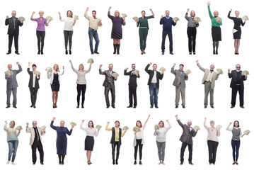 group of successful business people with money isolated