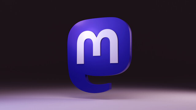 Mastodon logo on dark background. 3D render.