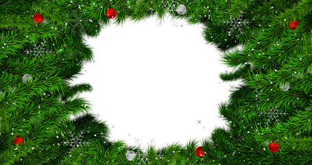 Green christmas wreath on a white circle leaf