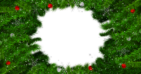 Green christmas wreath on a white circle leaf