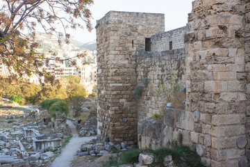 ancient Rock wall at Byblos Citadel, Byblos Castle, Jbeil, Lebanon