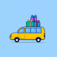 illustration of a car with gift 
