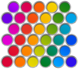 Paint cans color spectrum, top view isolated