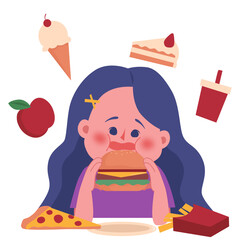 Eating disorder vector illustration in flat color design