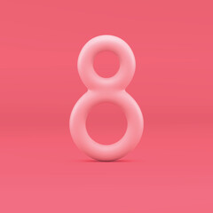 Fototapeta na wymiar Pink eight 3d symbol abstract infinity glossy balloon 8 March festive celebrate realistic vector