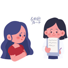 Woman with psychologist vector illustration in flat color design