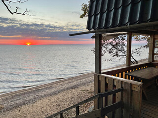 Sunrise over Lake Khanka in October. Russia, Primorsky Krai