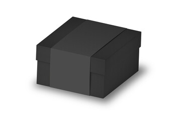 Black gift box packaging mockup isolated on white background. 3d rendering.