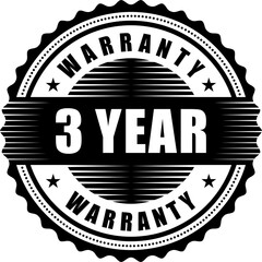 3 year warranty golden badge isolated on white background. warranty label